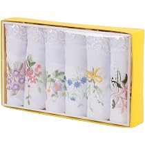 Women's White Cotton Handkerchiefs With Colored Floral Embroidery - 6 Pack, Classic Style, Made In Ireland
