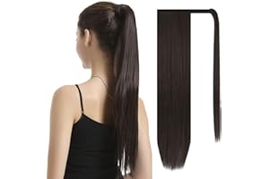 Wrap Around Ponytail Extension, BARSDAR 28 inch Long Straight Ponytail Hair Extensions Synthetic for Women - 2# Darkest Brown