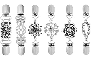 Oenothera 6 Pieces Brooch Clips, Sweater Cardigan Clips, Dress Clips, Vintage Shawl Clips, for Blouse, Cardigan, Dresses, Shawl, Jacket, Scarf - 6 Styles (Silver)