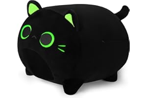 Fortuning's JDS Jouet en peluche chat noir de 40 cm - Jouet en peluche pour chat en peluche aux yeux verts uniques - Jouet en peluche pour chat en peluche - Cadeau de Nouvel An pour garçons et filles