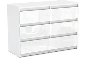 MRBLS_HOME MRBLS Kommode mit 6 Schubladen Sideboard Schubladenschrank Kleiderschrank Modern Möbel mit Schubladen für Ihr Schlafzimmer (Weiß Matt - Weiß Glanz) – 100 x 71,5 x 33,5 cm (B/H/T)