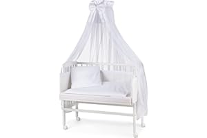 WALDIN BABY COLLECTION WALDIN Lit cododo berceau tout équipé pour,bois blanc laqué,16 modèles disponibles,Surface de couchage extra large : L 90 x l 55,couleur du textile blanc
