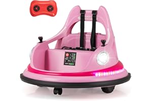 COSTWAY 12V Kids Bumper Car, 360 Degree Rotation Spin Ride on Cars with Remote Control, Dual Joysticks, 5 Light Effects, Music, Wireless Connection, Electric Ride on Toy for 3+ Years Old (Pink)