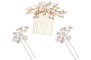 HOSHISEA 3 Pieces Hair Comb for Bridal Accessories, Durable Hair Comb Wedding, Bridal Hair Comb Wedding Clip Set, Used for Bridal Headband Wedding Hair Accessories (Gold)