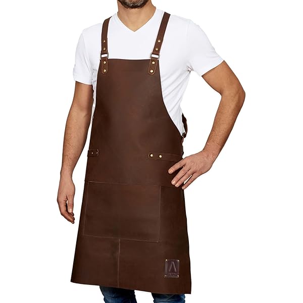 Angus Stoke Tablier en Cuir de qualité supérieure - Tablier en Cuir Vintage Patches - BBQ & Cuisine - Barney (S-M