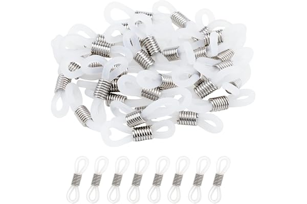 Hifot 40pcs Boucle Attache en Caoutchouc pour Chaîne à Lunettes Cordon Extremite pour Lunettes Connecteur Extrémité Chaîne de Lunettes 22x5mm Blanc