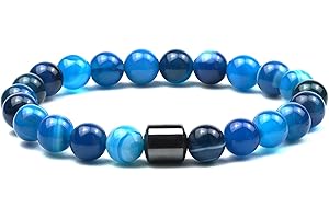 Raffici Anxiety Gemstone Bracelet Natural Stone Hematite Chakra Adjustable Stretch Gemstone Beads Bracelet Protection Luck Prosperity for Women Men Teen Girls Boys Unisex Birthday Gift