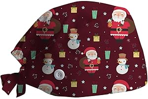 PAIDAXING Unisex Scrub Cap Surgical Cap Chef Hat Adjustable Cotton Printed Surgical Cap Work Cap Kitchen Hat for Women Men Doctors for Christmas