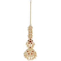 I Jewels Maang Tikka Kopfschmuck Für Damen - 18K Vergoldet, Mit Perlen & Kundan, 17,8 Cm Lang, Für Hochzeit & Festivals
