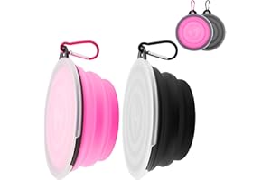 CJMUQHEHH 2 Bols Repliables Gamelles de Voyage pour Chien et Chat, Gamelles de Voyage Anti Fuites en Silicone, avec Mousquetons, Idéal pour Nourriture et Eau, 350 ML, Rose et Noir