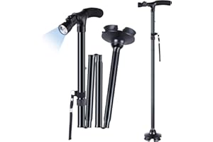 ‎OHUHU Gehstock mit LED-Licht, Ohuhu Gehstock für Damen & Herren, Faltbar Höhenverstellbar, Gehhilfe mit Tragetasche, Geschenke für Senioren & Erwachsene