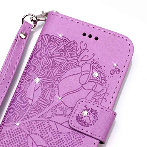 SKYXD für Samsung Galaxy A5 2016 A510F Hülle Leder Rose Blumen Drucken Muster,Brieftasche Klappbar Glitzer Strass PU Folio Schutzhülle [Kartenfach / Magnet / Standfunktion / Trageschlaufe] Inner Silikon Klapphülle mit [Handyanhänger + Eingabestift] 3 in 1 Zubehör Handy Tasche Etui for Samsung Galaxy A5 2016 A510F Bookstyle Flip Case Leather Cover With [Stylus and Dust Plug]- Violett - 4