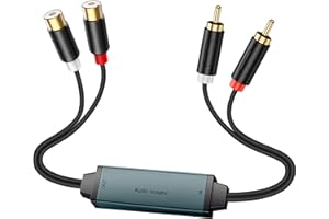 Duttek Aislador de bucle de tierra RCA, eliminador de filtro de ruido con doble RCA macho a hembra cable de audio para sistema de audio de coche/sistema estéreo doméstico - Plug and Play