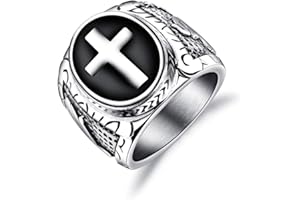 OIDEA Anillo para hombre, cruz cristiana, oración, compromiso, acero inoxidable, plata, negro, talla a elegir