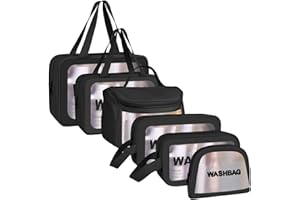 Aucuu 7PCS Neceser Transparente, Bolsa de Cosméticos Impermeable con Cremallera, Bolsas de Aseo para Baño, Viaje, Vuelo - Negro