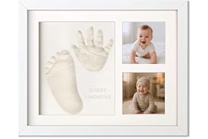MAGNA RETAIL Baby Hand and Footprint Kit | Christening Gifts for Girls or Boys | Baby Shower Gifts for Mum | Customisable Foot & Hand Casting Kit | Nursery Decor | 4 Coloured Inserts | Photo Frame in White
