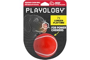 Playology Squeaky Chew Ball for Dogs - Engaging All Natural Beef Scented Dog Toy for Medium Dogs (15-35lbs) - Squeak, Bounce, Fetch, and Play!