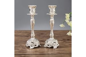 Sziqiqi Set di 2 Candelieri Candelabri Candelabro Portacandele in Argent Cromato Metallo per Soggiorno Tavolo da Pranzo Centrotavola Creativo, Argent