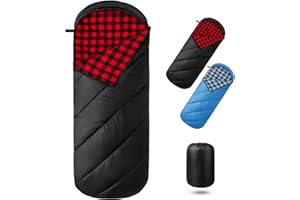Bessport Sac de Couchage 3-4 Saisons en Flanelle - Sac de Couchage Chaud pour l'extérieur - Petite Taille Une Fois plié - Ultra léger et imperméable - pour Le Camping, Les Voyages, la randonnée, pour