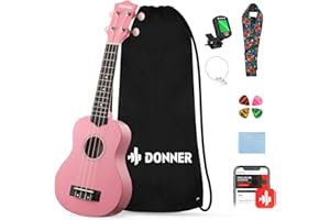 Donner Ukulele für Anfänger Sopran Ukulele Kit 21 Zoll Pink mit Nylon Saiten Hawaii Gitarre