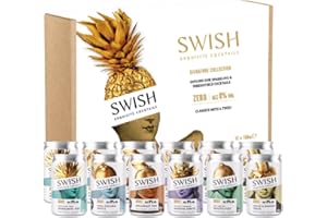 SWISH Cocktails 12 Pack Gift Box - Non-Alcoholic Mocktails, Pre-Mixed Ready To Drink, Pina Colada, Mojito Fizz, Dolce & Banana Spritz, Margarita, Martini - 12 x 150ml Alcohol Free Cocktail Cans