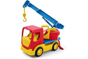 Wader 35317 Tech Truck - Camión con grúa, Gancho móvil, Accesorio Giratorio y Ejes de Acero Estable, Aprox. 26 x 11,5 x 32 cm, a Partir de 12 Meses, Juegos creativos