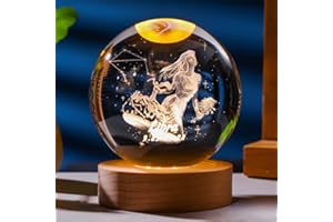 Besot Laser Gravierte Sternzeichen Kristallkugel Miniatur 3D Kristall Handwerk Dekoration Glas Kugel Dekoration Zubehör Geschenk (Libra, 2.36 Inches)