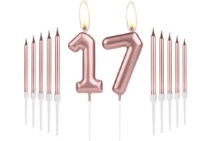 MCISKIN Girls 17th Birthday Candles Decorations, Number 17 Candle with Rose Gold Long Candles, Birthday Candles for Cake, Cake Candle Cake Topper for Women Birthday Party 17th Wedding Anniversary Celebrations