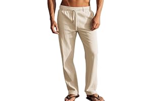LAOARA Pantalon Homme Ete Coton Lin Pantalon Leger Yoga Été Grande Taille Elastique Pantalons de Sport M-2XL