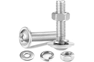 Dayalo Lot de 10 vis à tête bombée à six pans creux M6 x 35 mm avec écrous et rondelles, en acier inoxydable A2 V2A, filetage complet