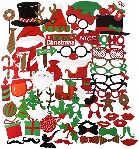 PBPBOX 62pcs Christmas Photo Booth Props 2018 New Years Party Decoration