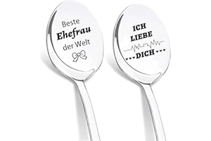 DIKARIYA Geschenke für Ehefrau Weihnachten, 2er Kaffeelöffel mit Gravur Beste Ehefrau der Welt, Ich Liebe Dich Geschenke für Frauen, Jahrestag Hochzeitstag Geburtstag Adventskalender Geschenk für Frau