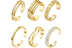 EIYVPRA 6 Pcs Bagues d'Orteil Remplies d'Or 14 Carats pour Femme Bagues à Bout Ouvert Coeur de Fleur Bagues De Pouce Réglables Bagues d'Orteil En Or Bijoux de Pied de Plage d'Été pour Fille