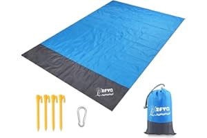 ZFYQ Tapis de Plage 200 x 140 cm Couverture de Pique-Nique avec 4 piquets Fixes pour la Plage Camping Pique-Nique et Autres activités de Plein air