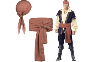 Alaoo Accesorios de Disfraz de Capitán Pirata, 7 Piezas Disfraz Pirata para Hombre, Bandana Pirata y Cinturón, Cadena de Cintura Dorada, Pulsera Pirata, para Fiestas Temáticas Días Divertidos, Burdeos