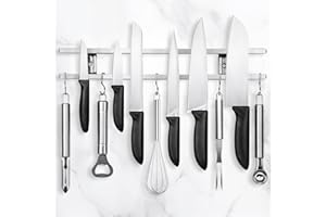 Rieeyrslza Portacoltello Magnetico 40CM Portacoltelli da Cucina Magnetico Acciaio Inossidabile Barra Magnetica per Coltelli per Riporre Tutti Gli Oggetti di Metallo, Con 5 Ganci Rimovibili (Doppio)
