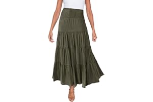 pvucpot Jupe Longue Femme Ete Taille Elastique Maxi Jupe Fluide Boho Rétro Mode Élégant Couleur Unie Jupe Plissee Trapeze