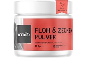 animigo Flohpulver - Zeckenschutz für Katzen & Hunde - Mit Bierhefe, Zink, Vitamin B3, B1 & B2 - Huhngeschmack - Alternative zu Tabletten & Insektenspray - Anti Milben & Zecken - Einfaches Flohmittel