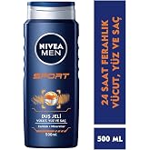 NIVEA MEN Erkek Sports Duş Jeli, 500 ml, 3&uuml; 1 Arada Kullanım, V&uuml;cut, Y&uuml;z ve Sa&ccedil;, 24 Saat Ferahlık, Enerji Veren Koku