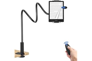 MAHYKO Schwanenhals Tablet Halterung für Kindle Lesen im Bett mit RF Fernbedienung Seitenwenden, Ereader Halter mit Page Turner, Faluer Arm Ständer für Kindle Zubehör Paperwhite, Tolino, Kobo