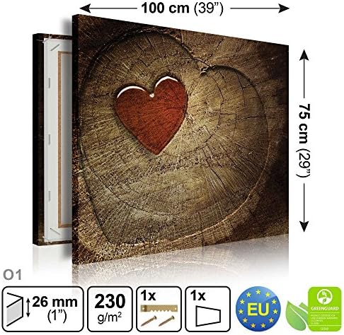 FORWALL Canvas Picture Art Dekoshop Red Heart on Wood ADPP180O1 (100cm x 75cm) Wall Design Decor Photo