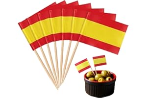 DURABOL 100 Palillos para Tapas por Madrid Turismo Bandera de ESPAÑA sin Escudo, 3.5 x 2.5 cm y Palo 8 cm Largo