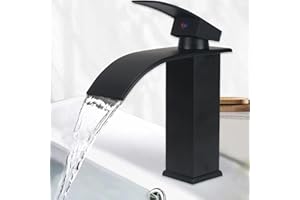Minnhua Wasserhahn Bad Wasserfall Wasserhahn Edelstahl Waschbeckenarmatur Waschtischarmatur Waschbecken Armaturen mit Auslauf Höhe 11cm Einhebel-Mischbatterie für Kalte und Warme Wasser Chrom Schwarz