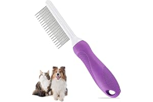 EnixwH Hundekamm aus Edelstahl, Katzenbürste Langhaar, Katzenkamm zur Entfernung von Tierhaaren, Unterwolle Bürste Hund zum Lösen von Knoten und Verfilzungen für Hunde und Katzen (Lila)