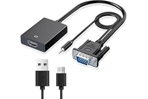 Lyai VGA to HDMI Adapter 1080P VGA to HDMI Converter Male to Female with 3.5mm Audio & USB Power Cable for Computer, PC Laptop, HDTV Monitor Projector, Plug & Play, Black