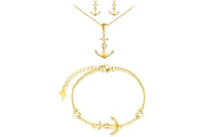 INFINIONLY Collare Pulsera y Pendientes para mujer niña, Juegos de joyas de plata 925, collar pulsera pendientes de ancla, collar pulsera pendientes de ancla símbolo de infinito decorativo, dorado