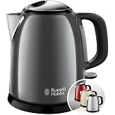Russell Hobbs Electric Water Kettle [1 L, Mini, Compact, Small] Colours+ Grey (Stainless Steel, Fast Boiling Zone, Removable