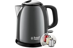 Russell Hobbs Bollitore acqua elettrico, 1 L, 2400 W, Compatto, 3 Tazze, ebollizione rapida, Filtro anticalcare rimovibile e lavabile, Bollitore da viaggio, Acciaio Inox, ColourPlus Grigio 24993-70