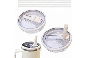 BUDZ 2pcs Leak Proof Lid for Stanley Cup — 40oz Replacement,No-Spill Cup Lids for Stanley Quencher,Reusable Tumbler Cover Sets with 2 Straws (Beige)