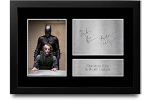HWC Trading FR A4 Christian Bale & Heath Ledger The Dark Knight Joker Regali Stampati Autografo Firmato Immagine Per Gli Appassionati Di Memorabilia Di Film - A4 Framed